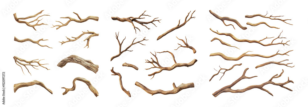 Dry tree branches set isolated on transparent background Dry tree branches set isolated on transparent background