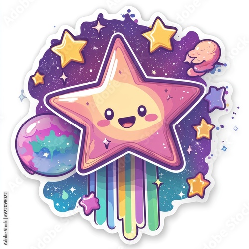 Cute Cartoon Star with Rainbow and Space Background