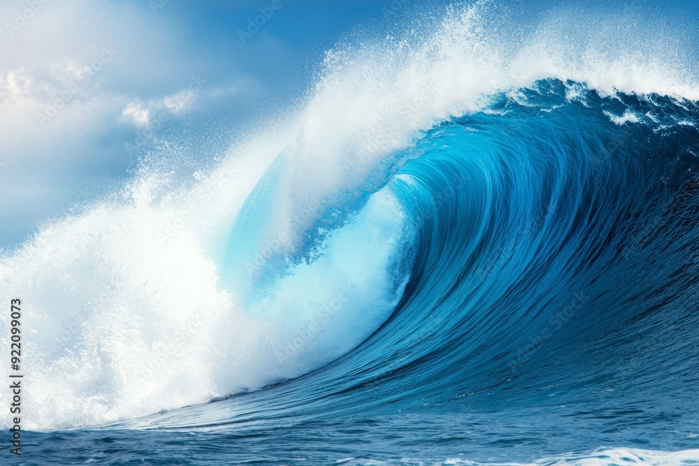 Massive Wave Breaking Over Camera, Powerful Scene with Water Splashing, Bright Blue and White Foam, Sunlit Crest Massive Wave Breaking Over Camera, Powerful Scene with Water Splashing, Bright Blue and White Foam, Sunlit Crest