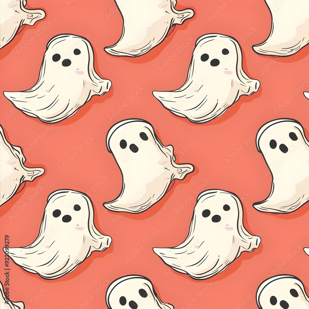 Playful Ghost Pattern in Cartoon Style for Halloween Theme Background with Clear Space Playful Ghost Pattern in Cartoon Style for Halloween Theme Background with Clear Space