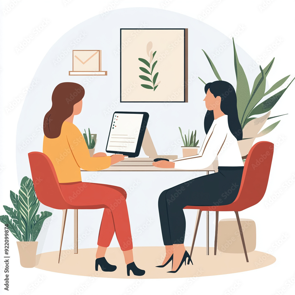 woman in the office sitting and speaking with the client woman in the office sitting and speaking with the client