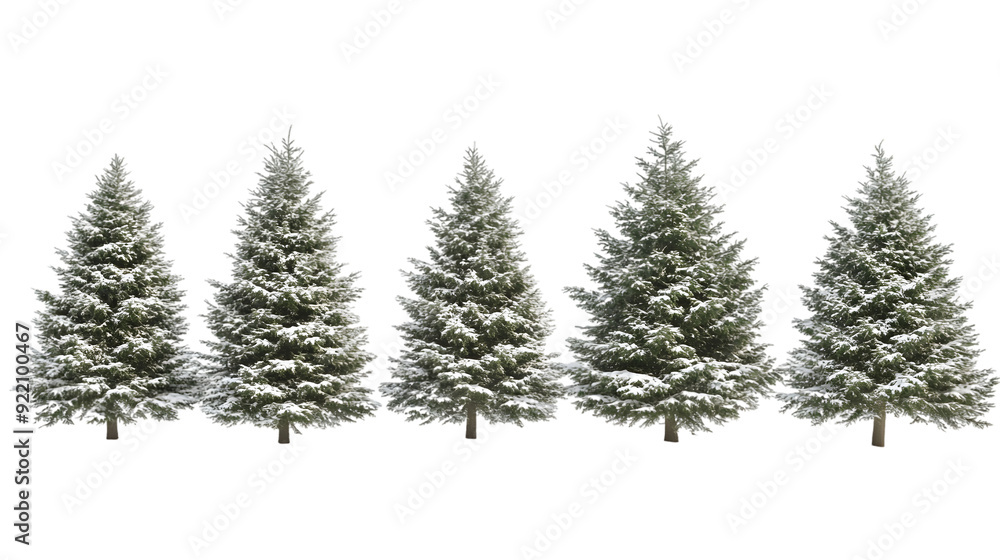 Set of fir trees, snow-dusted and stately, isolated on white background Set of fir trees, snow-dusted and stately, isolated on white background