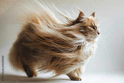 A cat with long hair blowing in the wind photo