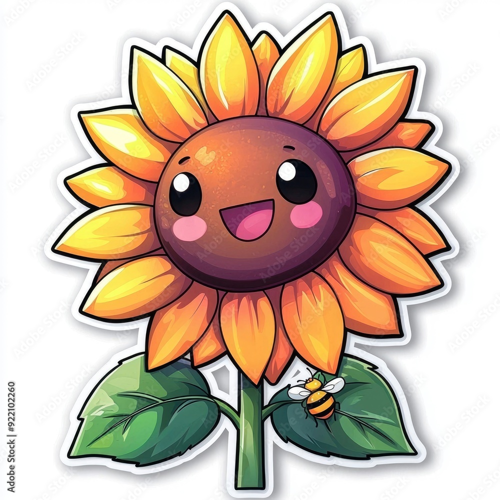 Cute Cartoon Sunflower with Bee Cute Cartoon Sunflower with Bee