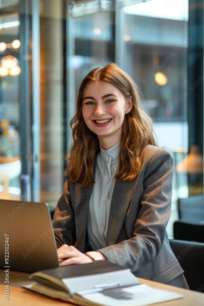 Obraz premium Young female business professional using a laptop