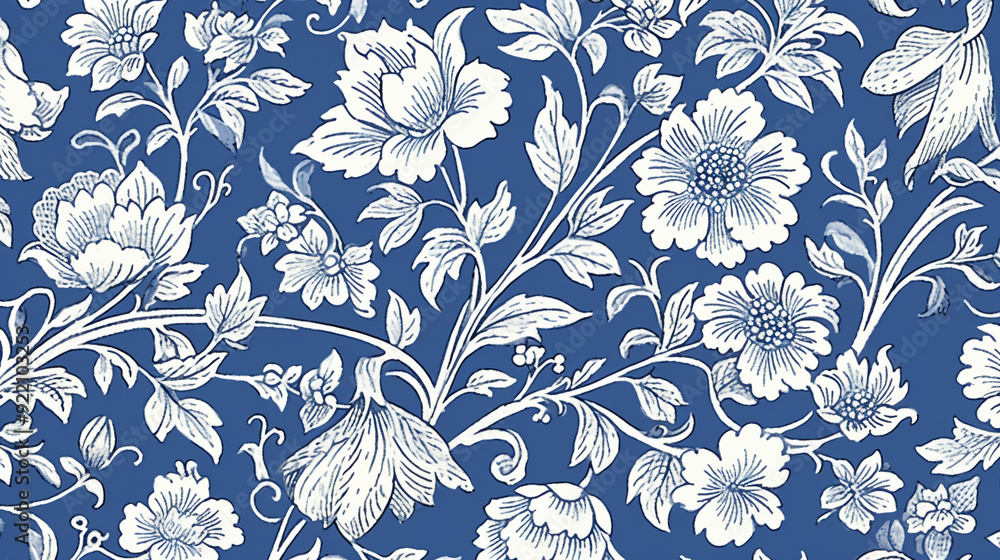 A blue and white floral pattern with flowers, leaves, and vines, antique Victorian print, seamless wallpaper, patterns, background, backdrop, wallpaper A blue and white floral pattern with flowers, leaves, and vines, antique Victorian print, seamless wallpaper, patterns, background, backdrop, wallpaper