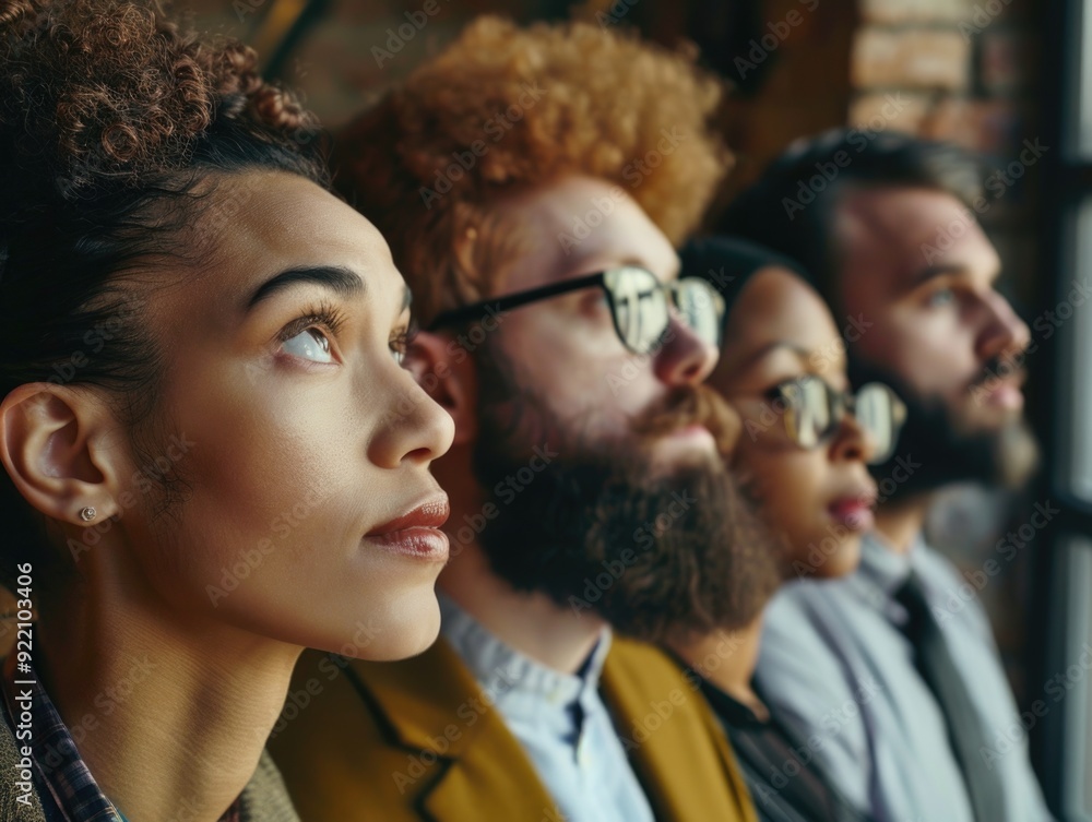 A group of diverse professionals, looking focused and working closely in an office setting. A group of diverse professionals, looking focused and working closely in an office setting.