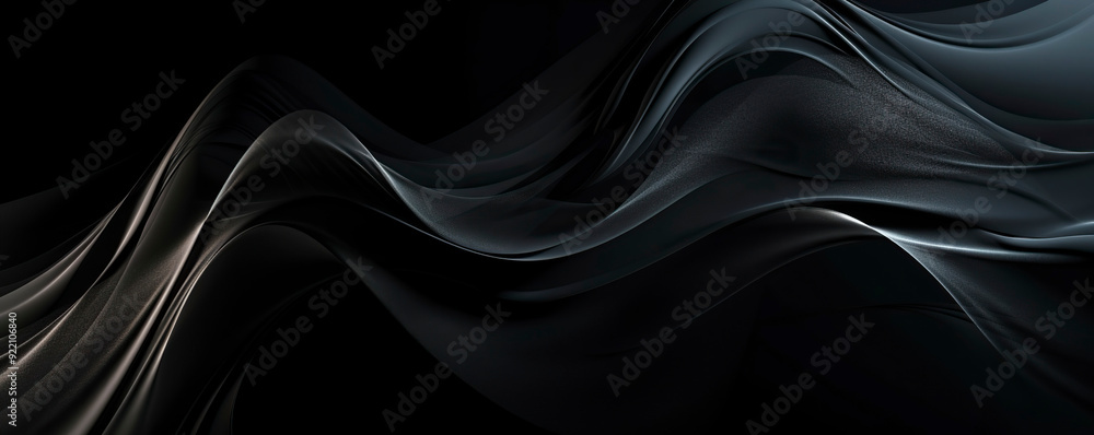 Black flow textile background. Horizontal abstract banner Black flow textile background. Horizontal abstract banner
