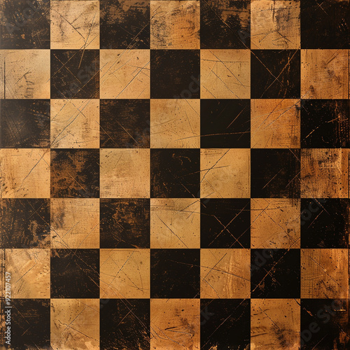 chessboard checkered pattern black and brown squares game board strategy game texture vintage worn old scratched board game grid rustic wooden abstract