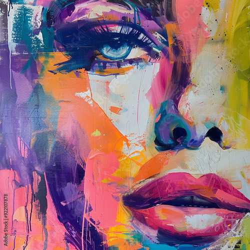 art abstract face painting colorful modern expression portrait brushstrokes bright creative eye lips vibrant artistic canvas 