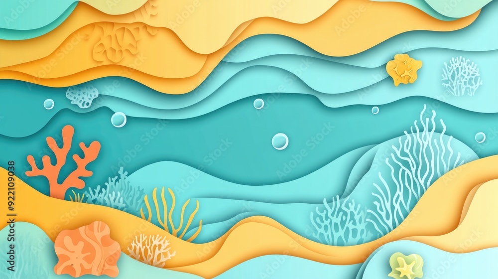 Papercut Playful Sea Creatures, Coral Reefs, and Enchanting Underwater Landscapes: Abstract Simple Minimal Joyful and Colorful 2D Layered Layout Papercut Playful Sea Creatures, Coral Reefs, and Enchanting Underwater Landscapes: Abstract Simple Minimal Joyful and Colorful 2D Layered Layout