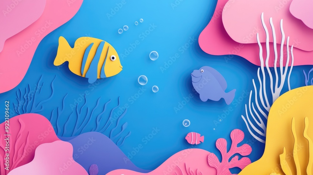 Papercut Playful Sea Creatures, Coral Reefs, and Enchanting Underwater Landscapes: Abstract Simple Minimal Joyful and Colorful 2D Layered Layout Papercut Playful Sea Creatures, Coral Reefs, and Enchanting Underwater Landscapes: Abstract Simple Minimal Joyful and Colorful 2D Layered Layout