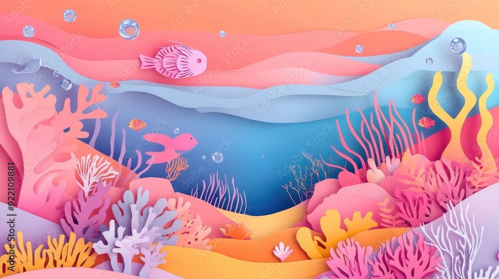 Papercut Playful Sea Creatures, Coral Reefs, and Enchanting Underwater Landscapes: Abstract Simple Minimal Joyful and Colorful 2D Layered Layout Papercut Playful Sea Creatures, Coral Reefs, and Enchanting Underwater Landscapes: Abstract Simple Minimal Joyful and Colorful 2D Layered Layout