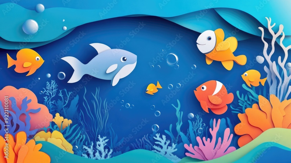 Papercut Playful Sea Creatures, Coral Reefs, and Enchanting Underwater Landscapes: Abstract Simple Minimal Joyful and Colorful 2D Layered Layout Papercut Playful Sea Creatures, Coral Reefs, and Enchanting Underwater Landscapes: Abstract Simple Minimal Joyful and Colorful 2D Layered Layout