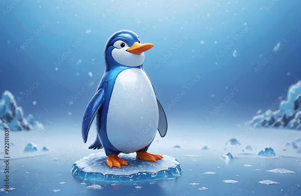 Obraz premium 3d render of cartoon penguin in realistic ice background