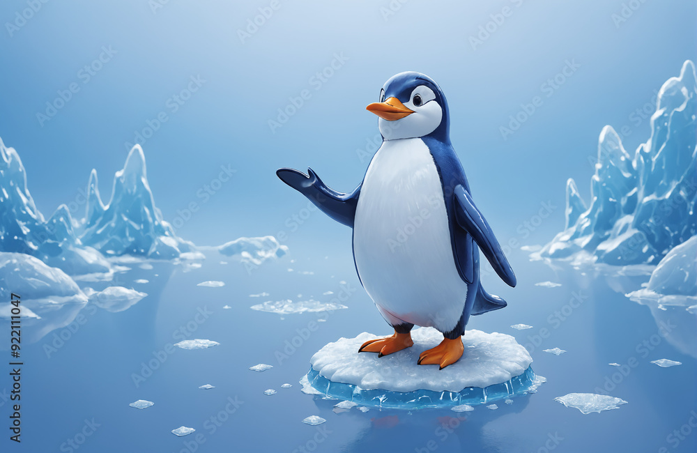 Obraz premium 3d render of cartoon penguin in realistic ice background