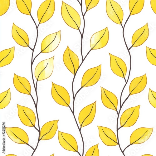 Watercolor Yellow Leaves Seamless Pattern