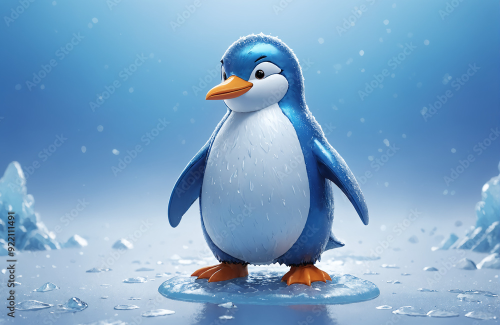 Obraz premium 3d render of cartoon penguin in realistic ice background