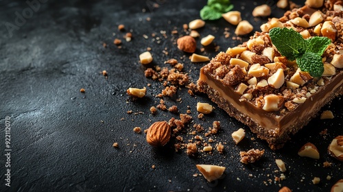 Artistic arrangement of a deconstructed toffee tart photo