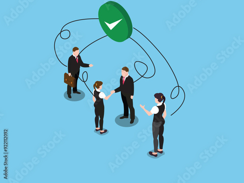 Businessman welcoming newcomer into his networking 3d isometric vector illustration