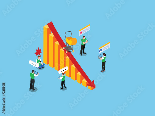 Financial crisis, economic recession, bankruptcy, depression isometric 3d vector illustration concept for banner, website, illustration, landing page, flyer, etc.