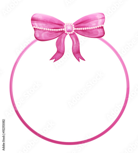 Mirror or photo frame for princess with pink bow. Vector illustration