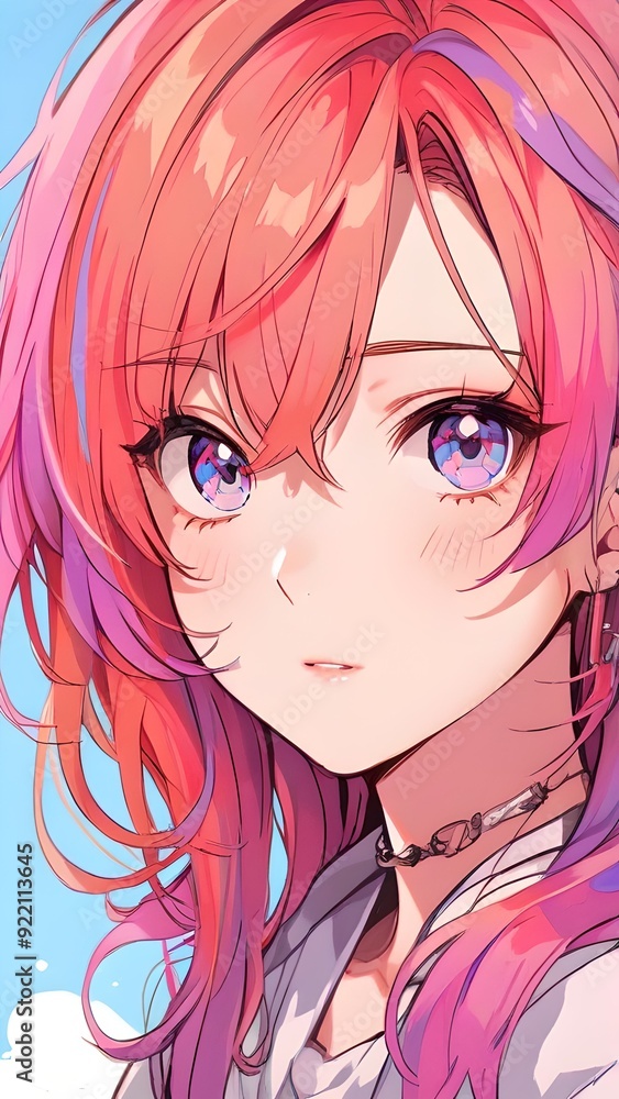 Vibrant Pink-Haired Anime Character with Reflective Eyes- portrait of a girl Vibrant Pink-Haired Anime Character with Reflective Eyes- portrait of a girl