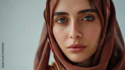 Close-up of a beautiful woman in hijab.