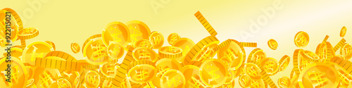 Korean won coins falling. Scattered gold WON