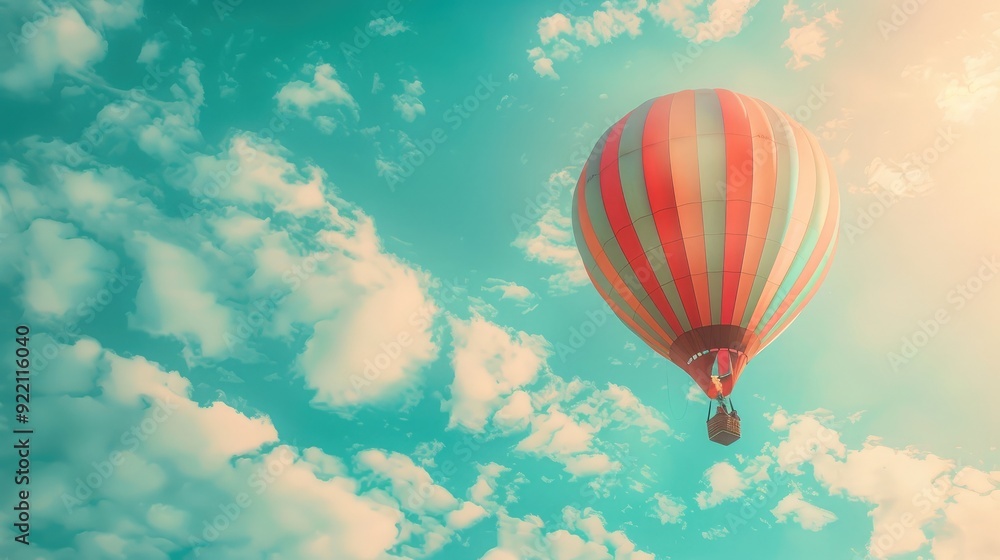 Naklejka premium A colorful hot air balloon soaring in the sky, symbolizing freedom, adventure, and the heights of success