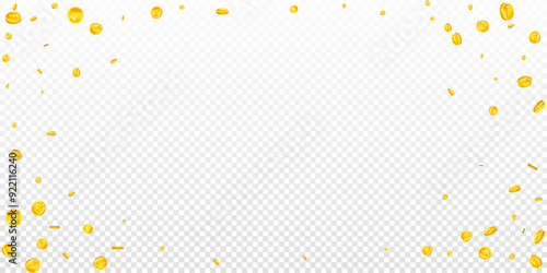 Swiss franc coins falling. Gold scattered CHF