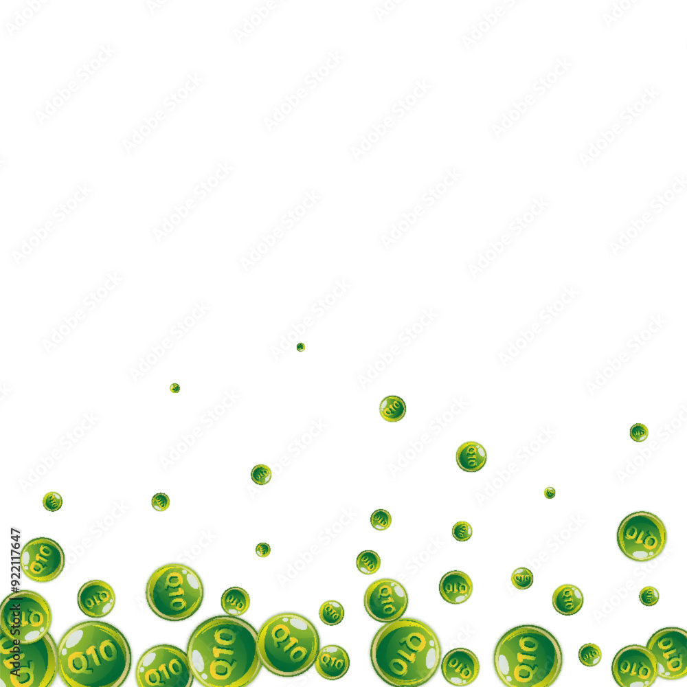 Vitamin Q10 round capsules scattered randomly. Vitamin Q10 round capsules scattered randomly.