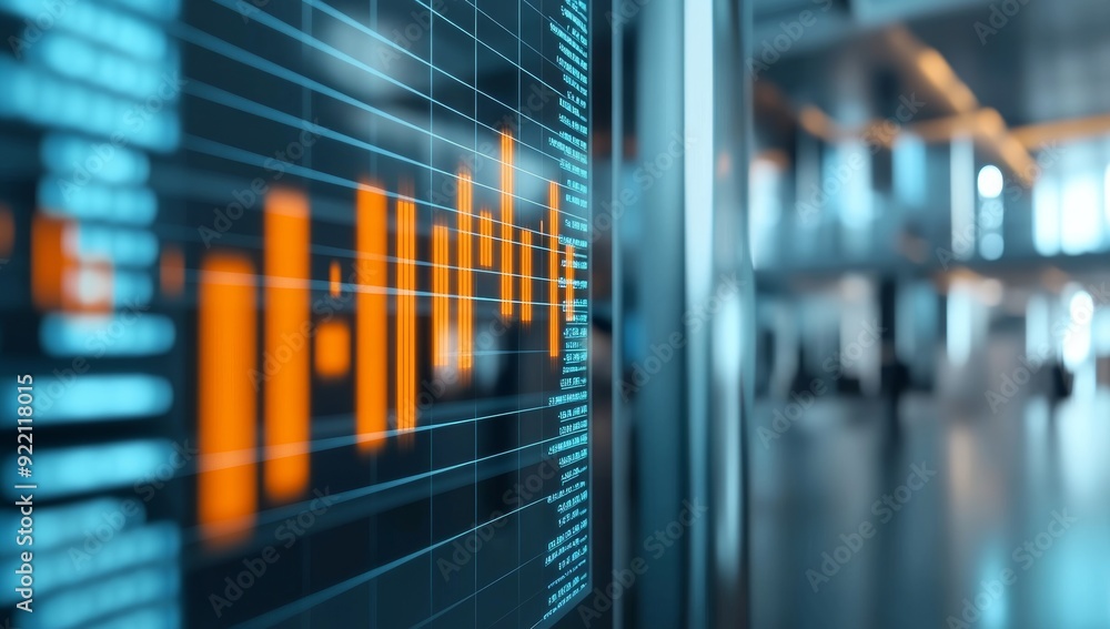 A Stock Market Chart with Orange and Blue Colors Displaying Growing Financial Data A Stock Market Chart with Orange and Blue Colors Displaying Growing Financial Data