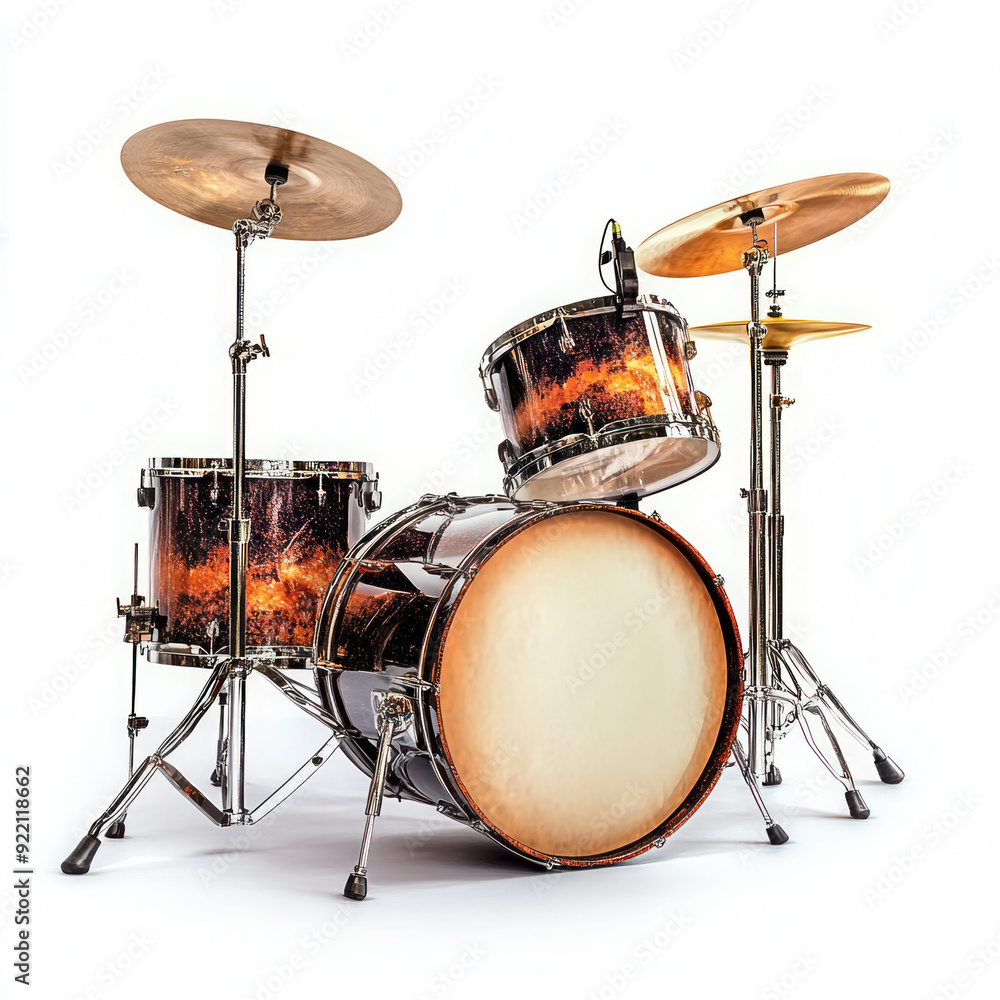 Black drum kit with cymbals isolated on white background Black drum kit with cymbals isolated on white background
