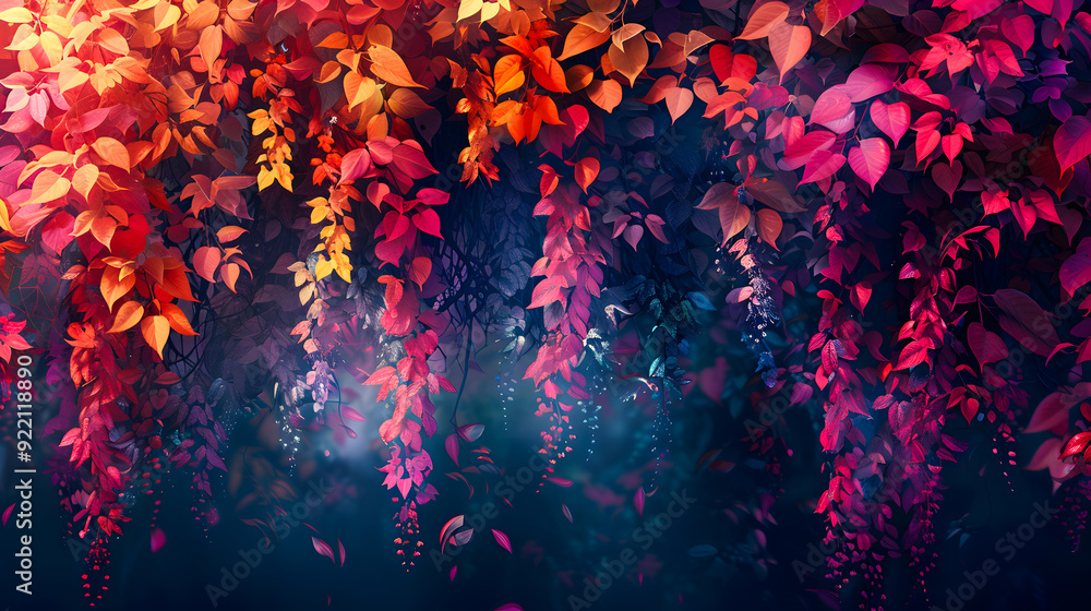 Elegant colorful tree with vibrant leaves hanging branches. Bright color 3d abstraction wallpaper for interior mural painting wall Elegant colorful tree with vibrant leaves hanging branches. Bright color 3d abstraction wallpaper for interior mural painting wall