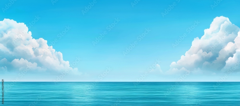 Obraz premium A Serene Ocean Scene With Calm Waters, A Blue Sky, And White Clouds, Evoking Tranquility And Peace