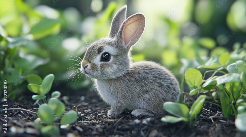 Fototapeta premium Cute Bunny in a Lush Garden