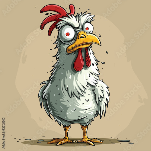 Cartoon chicken looking surprised with wide eyes.
 photo