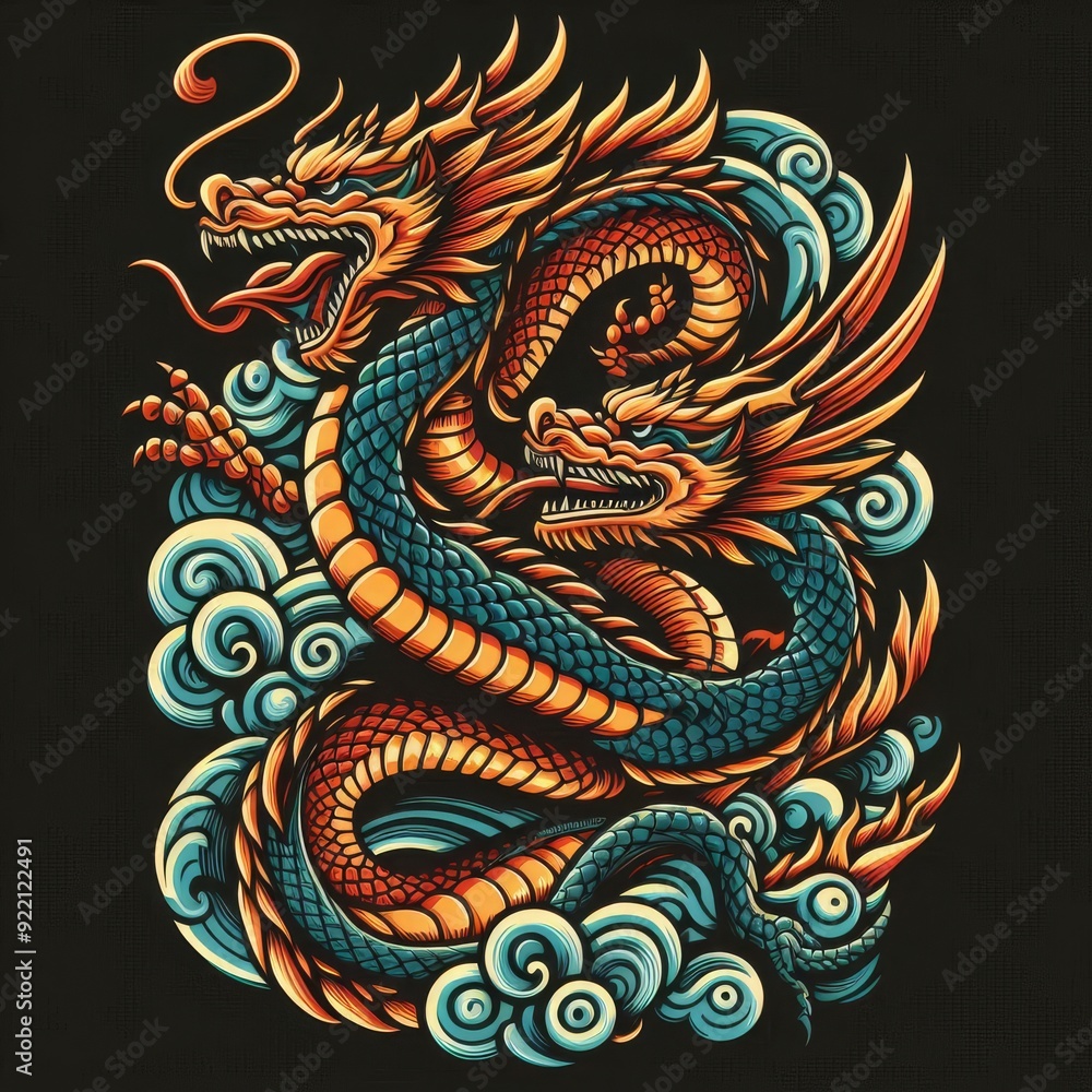 Obraz premium Dragon illustration,Dragon poster,Dragon banner,Dragon logo 