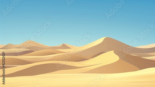 A serene desert landscape background with rolling dunes under a clear blue sky, creating a tranquil and expansive view