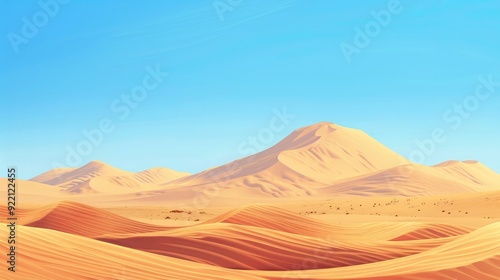 A serene desert landscape background with rolling dunes under a clear blue sky, creating a tranquil and expansive view