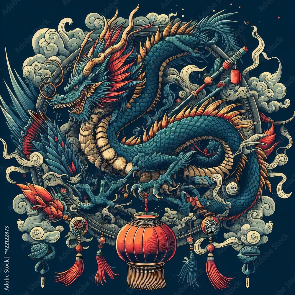 Obraz premium Dragon illustration,Dragon poster,Dragon banner,Dragon logo 