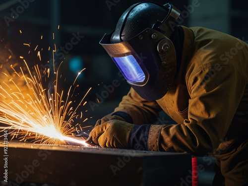 close-up photo of a worker in the welding process