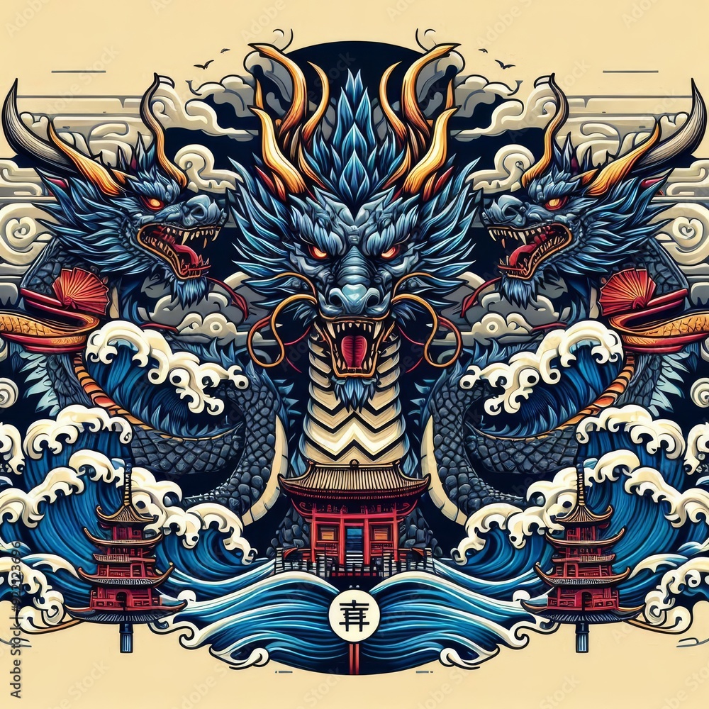 Obraz premium Dragon illustration,Dragon poster,Dragon banner,Dragon logo 