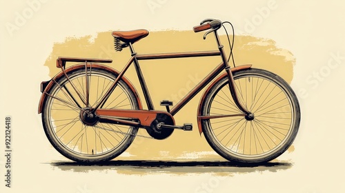 A detailed vector illustration of a classic bicycle, with intricate line work and vintage design elements. The graphic uses a retro color scheme to evoke a sense of nostalgia and charm