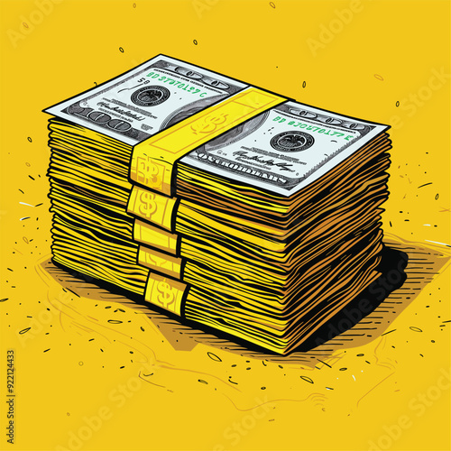 Stack of money in comic book style.
