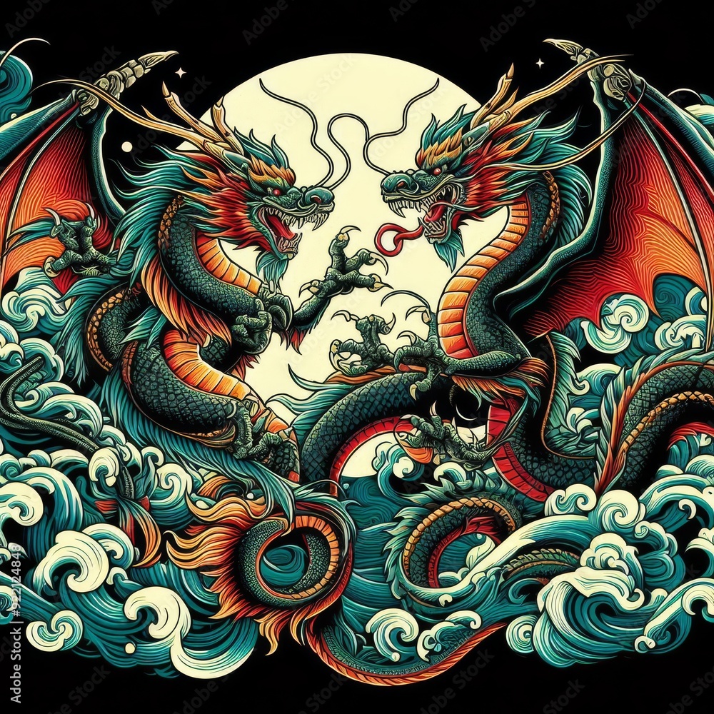 Obraz premium Dragon illustration,Dragon poster,Dragon banner,Dragon logo 