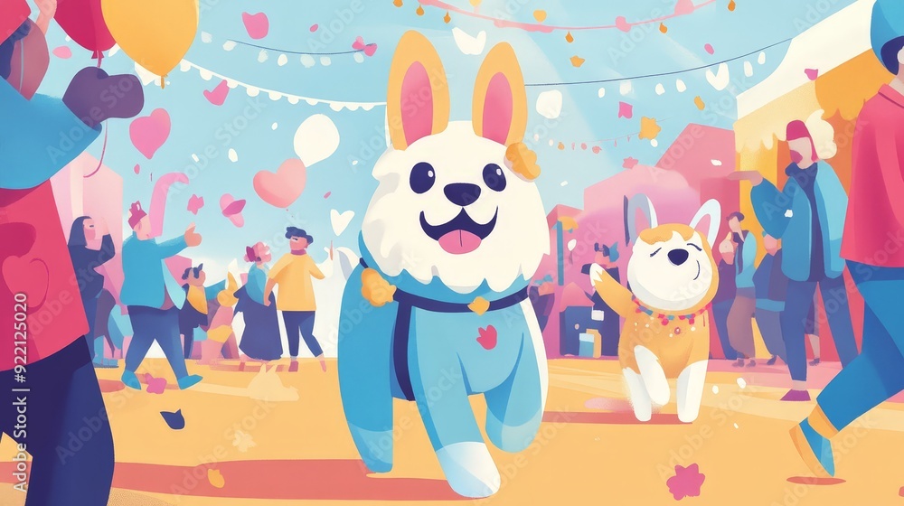A dog dressed up in a cute costume for a pet parade. The dog is proudly wearing its outfit and walking alongside its owner. A dog dressed up in a cute costume for a pet parade. The dog is proudly wearing its outfit and walking alongside its owner.