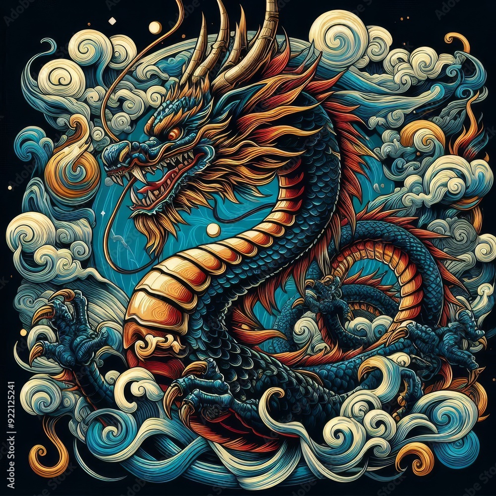 Fototapeta premium Dragon illustration,Dragon poster,Dragon banner,Dragon logo 