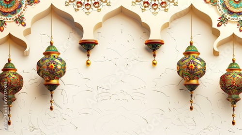 Ornamental Lanterns Hanging Against White Wall
